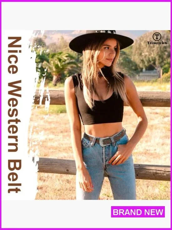 Western Belt Rhinestone Buckle Adjustable Faux Leather Cowgirl Style Accessory - Picture 2 of 7